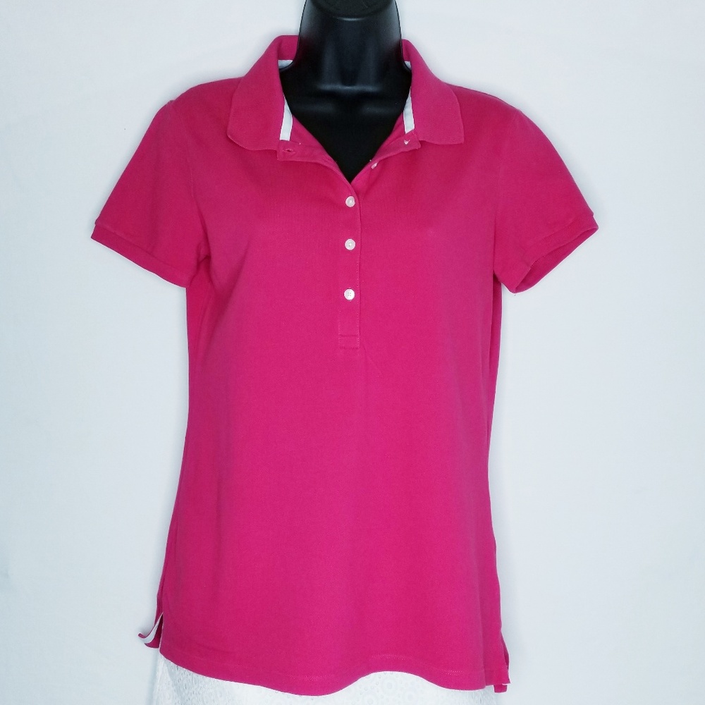 DKNYC Size Medium Hot Pink Polo Short Sleeve Shirt